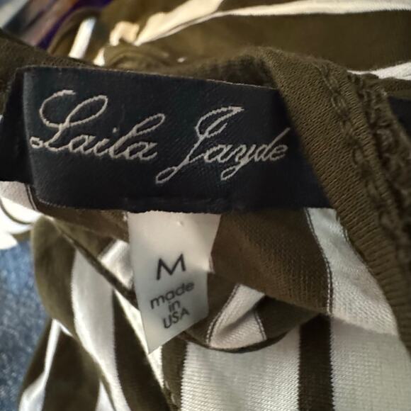 Laila Jayde Mitered Striped Racerback Mini Dress Olive Natural NWT Size Medium - Picture 7 of 7